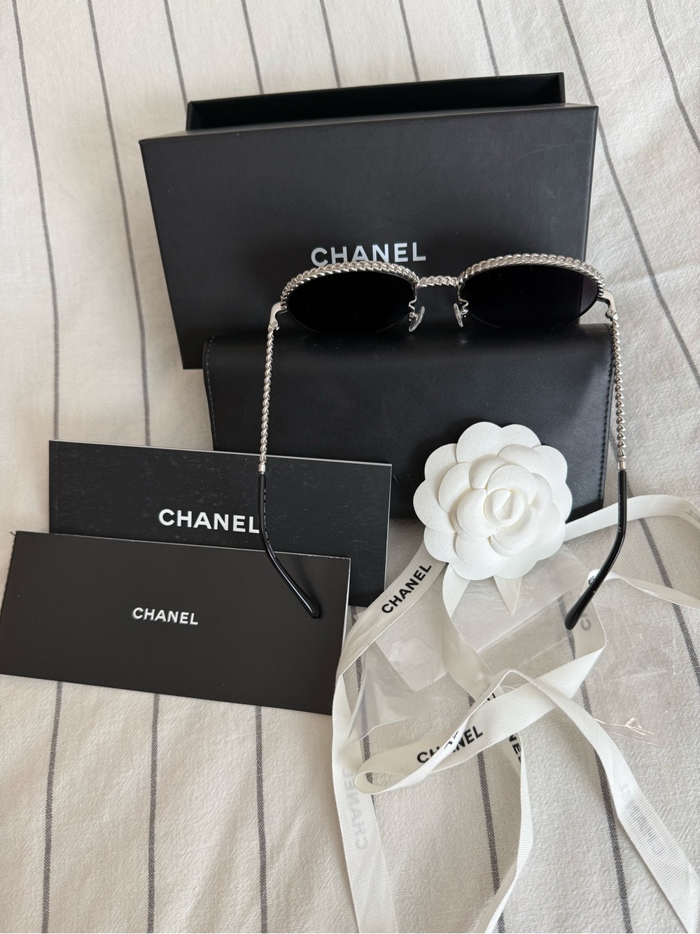 CHANEL silver metal frame/ grey Lenses Sunglasses full set - Picture 9 of 10